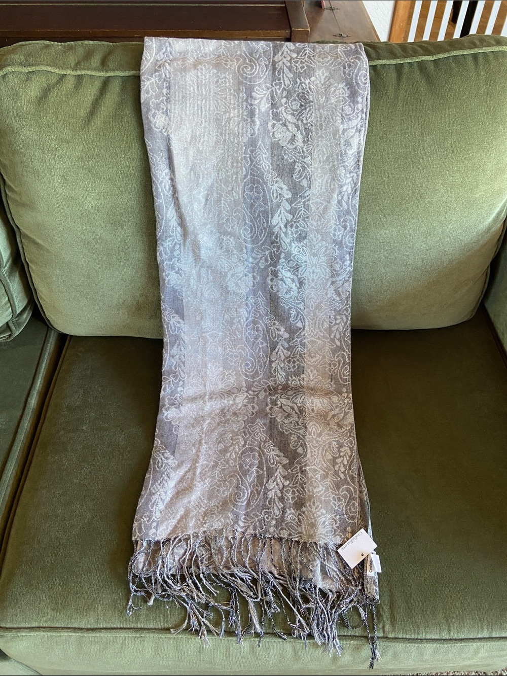 croft & barrow Silver-Gray Paisley Jacquard Fringe Scarf